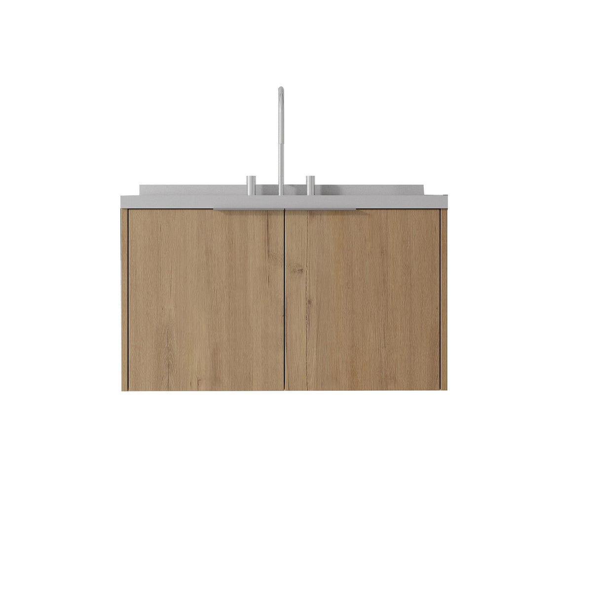 36" Brown Wood Floating Double Door Bathroom Vanity With White Sink - HomeRoots - Flyclothing LLC