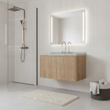36" Brown Wood Floating Double Door Bathroom Vanity With White Sink - HomeRoots - Flyclothing LLC