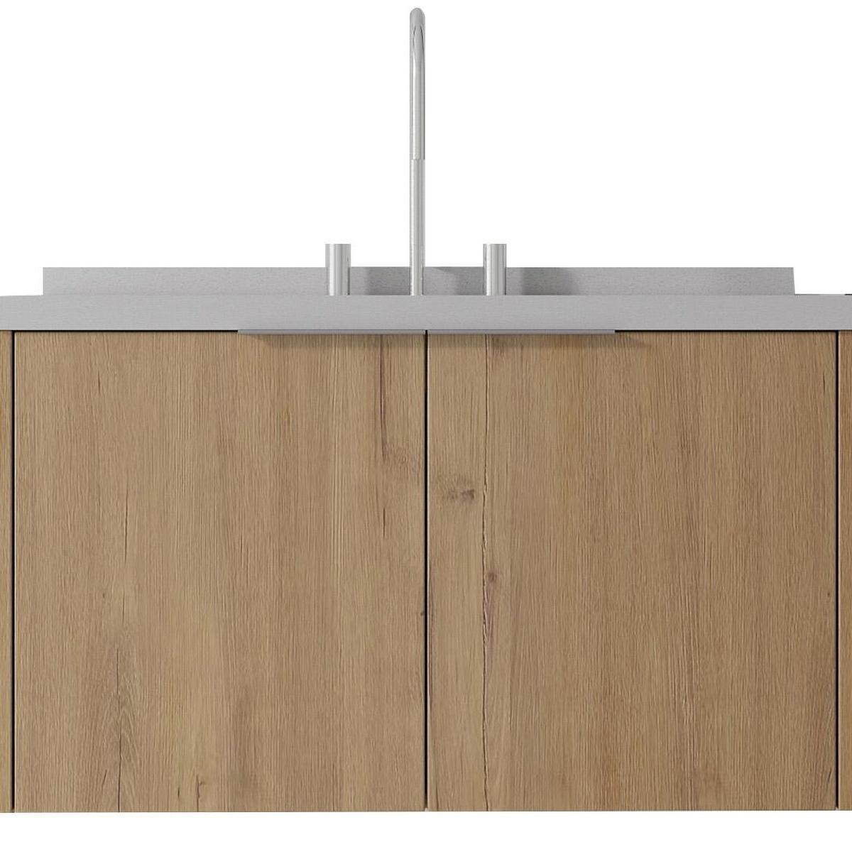 36" Brown Wood Floating Double Door Bathroom Vanity With White Sink - HomeRoots - Flyclothing LLC