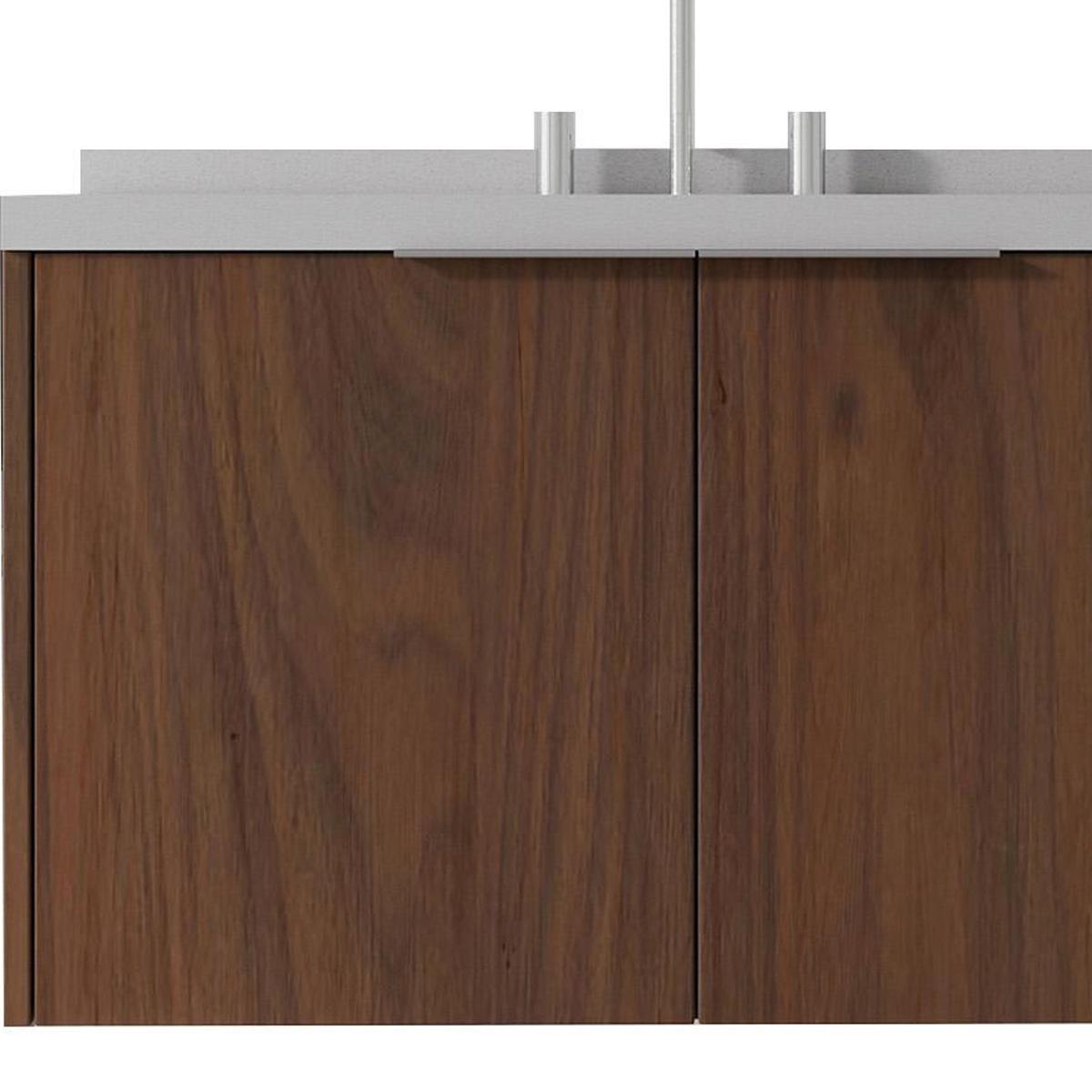 36" Brown Wood Floating Double Door Bathroom Vanity With White Sink - HomeRoots - Flyclothing LLC