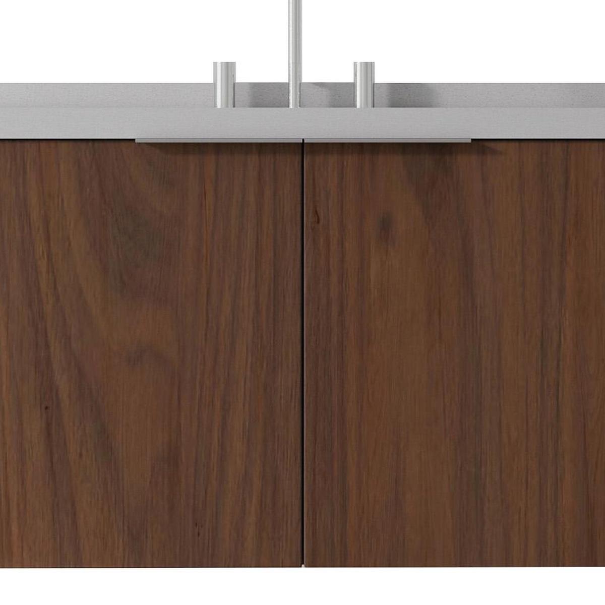 36" Brown Wood Floating Double Door Bathroom Vanity With White Sink - HomeRoots - Flyclothing LLC