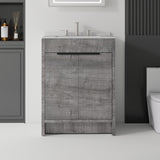24" Gray Wood Freestanding Double Door Bathroom Vanity With White Sink - HomeRoots - Flyclothing LLC