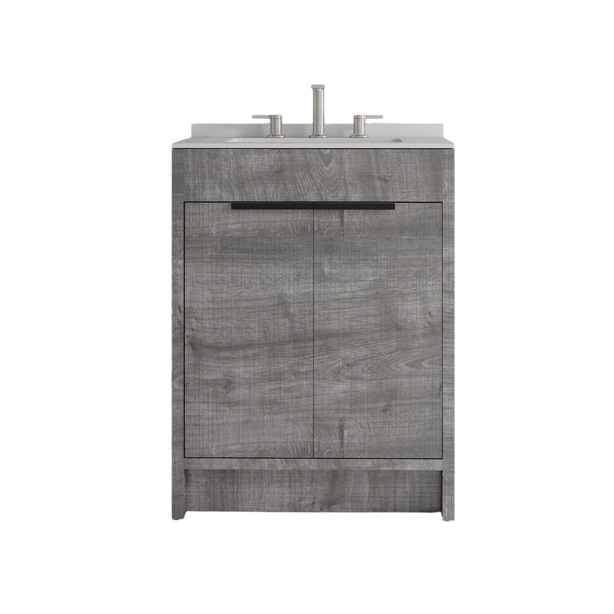 24" Gray Wood Freestanding Double Door Bathroom Vanity With White Sink - HomeRoots - Flyclothing LLC