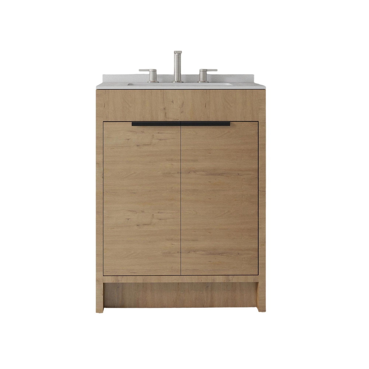 24" Brown Wood Freestanding Double Door Bathroom Vanity With White Sink - HomeRoots - Flyclothing LLC