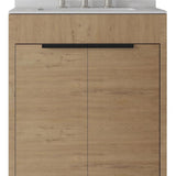 24" Brown Wood Freestanding Double Door Bathroom Vanity With White Sink - HomeRoots - Flyclothing LLC