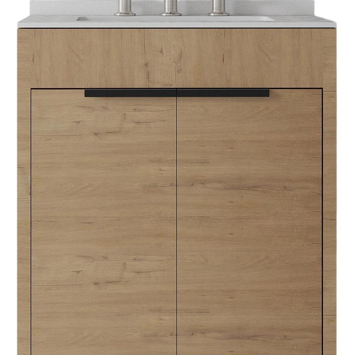 24" Brown Wood Freestanding Double Door Bathroom Vanity With White Sink - HomeRoots - Flyclothing LLC