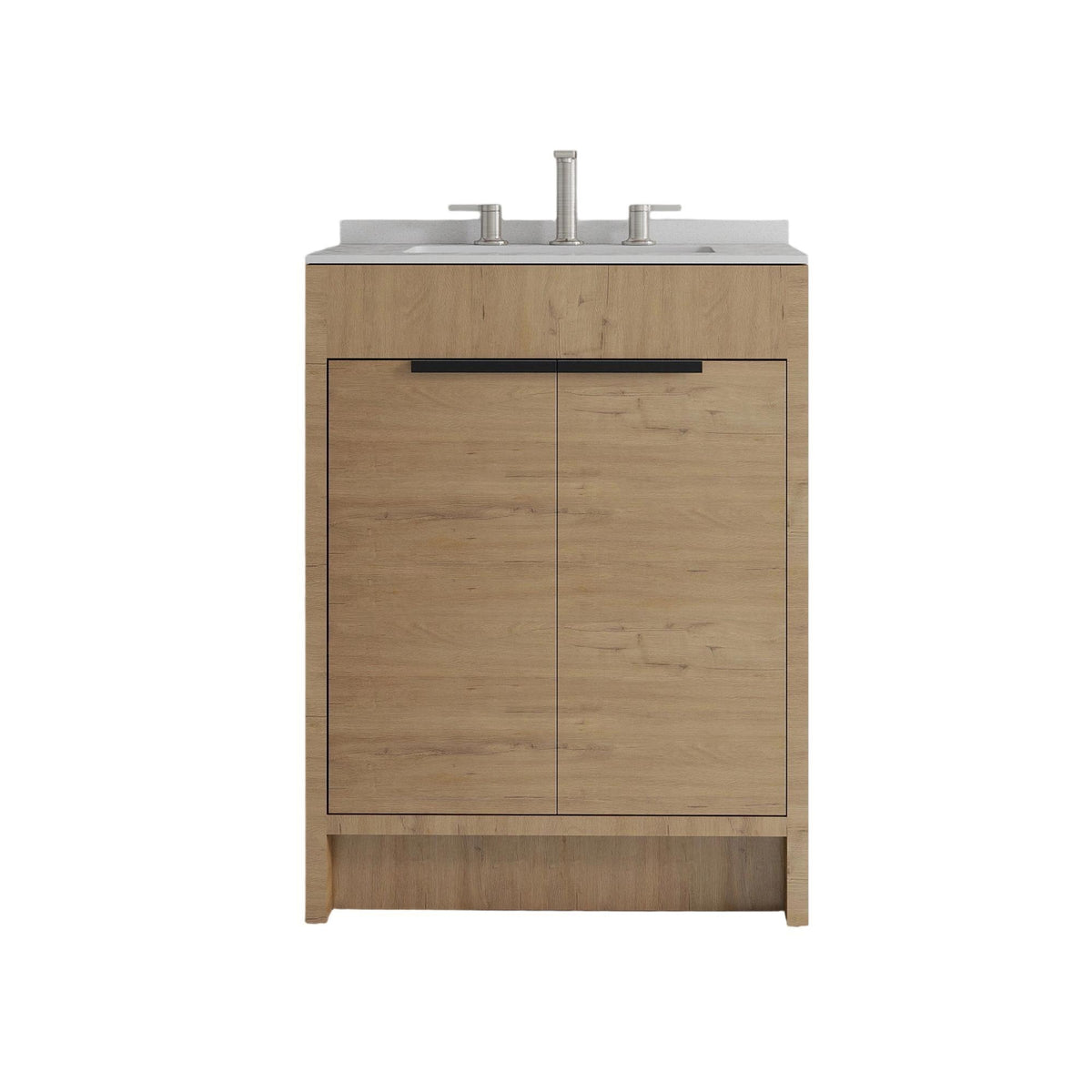 24" Brown Wood Freestanding Double Door Bathroom Vanity With White Sink - HomeRoots - Flyclothing LLC