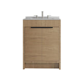 24" Brown Wood Freestanding Double Door Bathroom Vanity With White Sink - HomeRoots - Flyclothing LLC