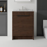 24" Brown Wood Freestanding Double Door Bathroom Vanity With White Sink - HomeRoots - Flyclothing LLC