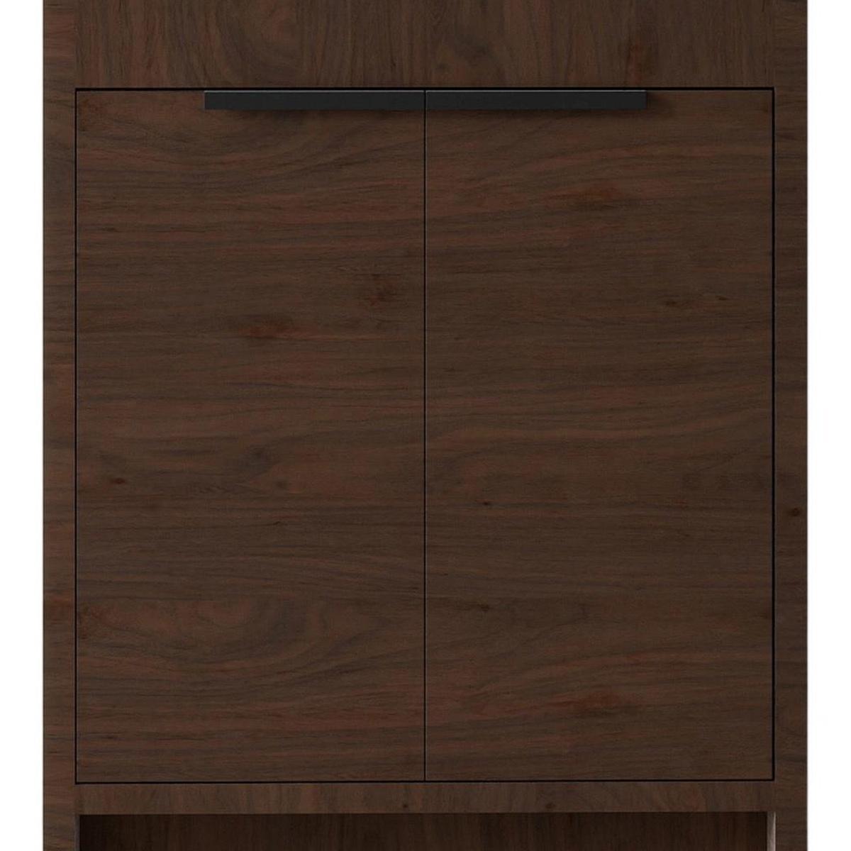 24" Brown Wood Freestanding Double Door Bathroom Vanity With White Sink - HomeRoots - Flyclothing LLC