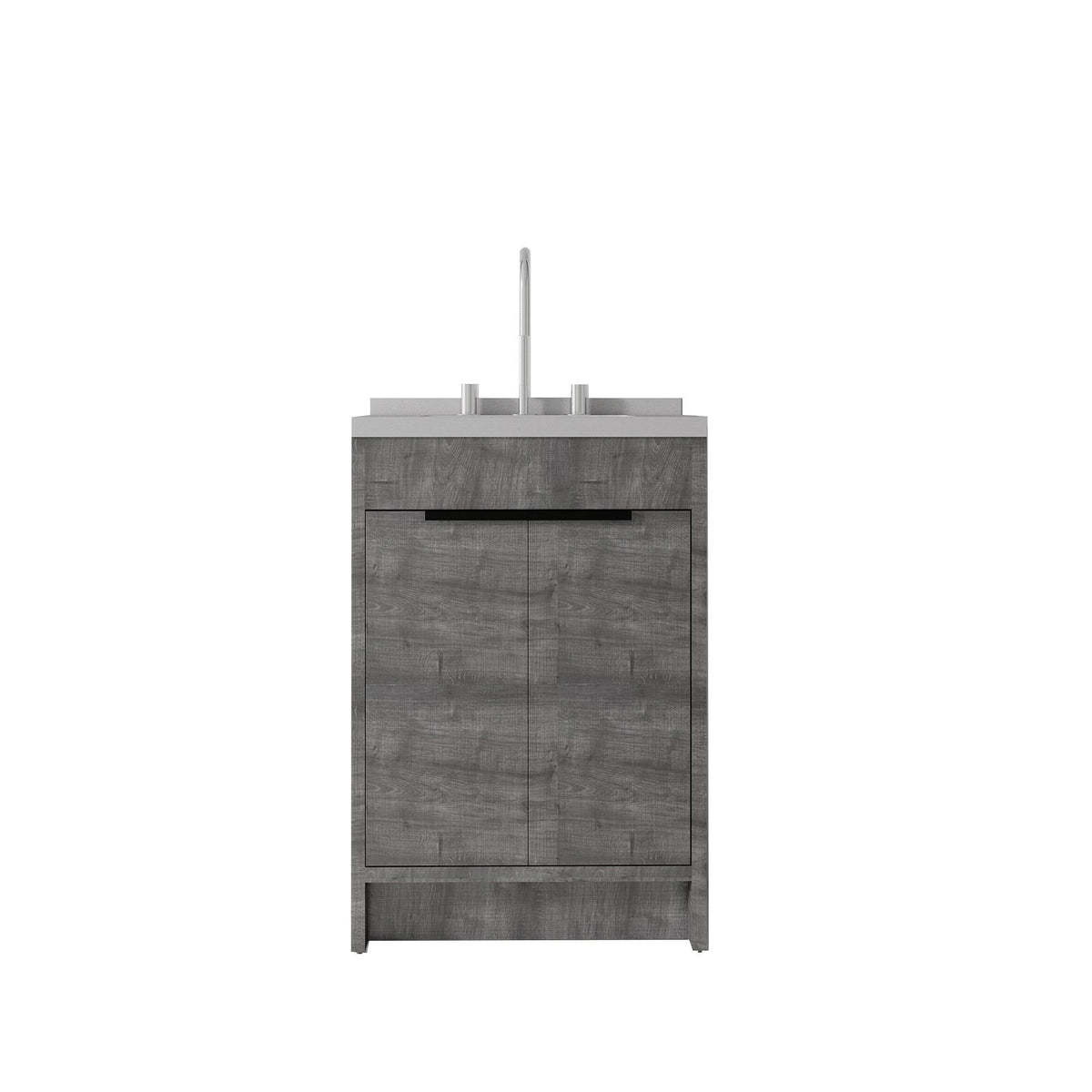 24" Gray Wood Freestanding Double Door Bathroom Vanity With White Sink - HomeRoots - Flyclothing LLC