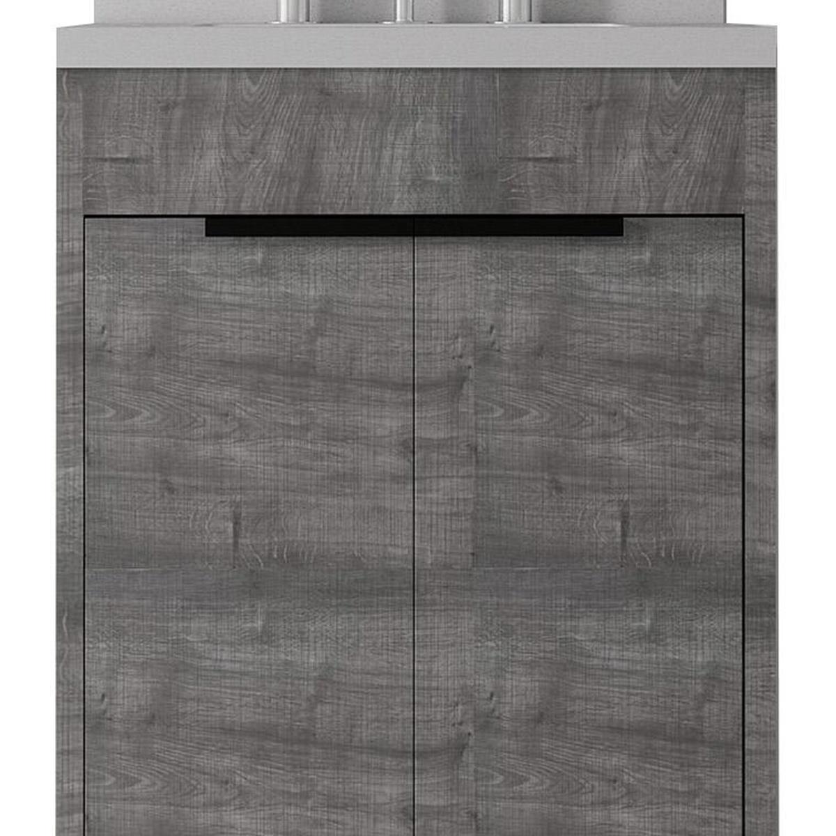 24" Gray Wood Freestanding Double Door Bathroom Vanity With White Sink - HomeRoots - Flyclothing LLC