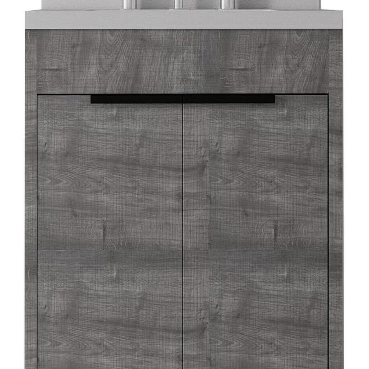 24" Gray Wood Freestanding Double Door Bathroom Vanity With White Sink - HomeRoots - Flyclothing LLC