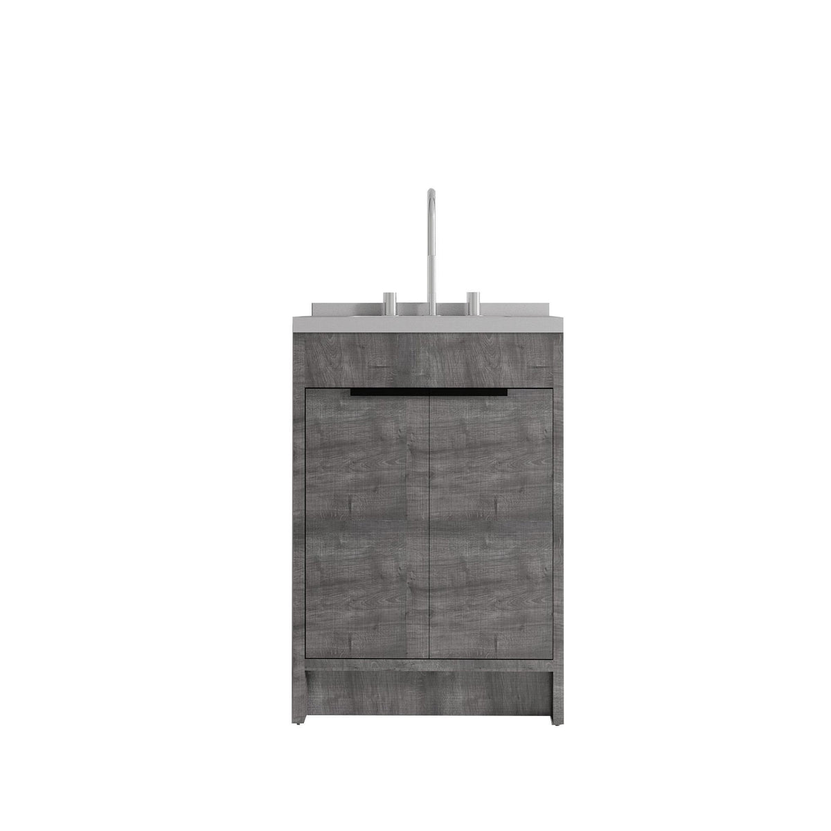 24" Gray Wood Freestanding Double Door Bathroom Vanity With White Sink - HomeRoots - Flyclothing LLC