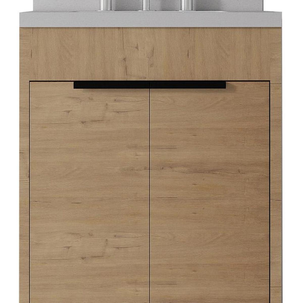 24" Brown Wood Freestanding Double Door Bathroom Vanity With White Sink - HomeRoots - Flyclothing LLC