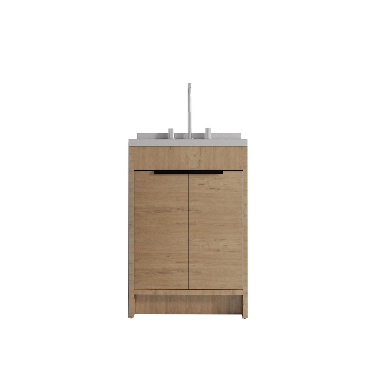 24" Brown Wood Freestanding Double Door Bathroom Vanity With White Sink - HomeRoots - Flyclothing LLC