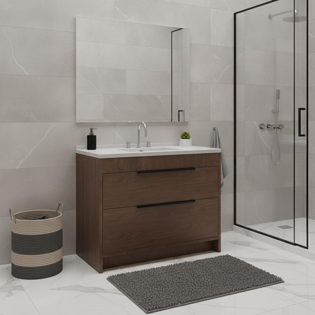 24" Brown Wood Freestanding Double Door Bathroom Vanity With White Sink - HomeRoots - Flyclothing LLC