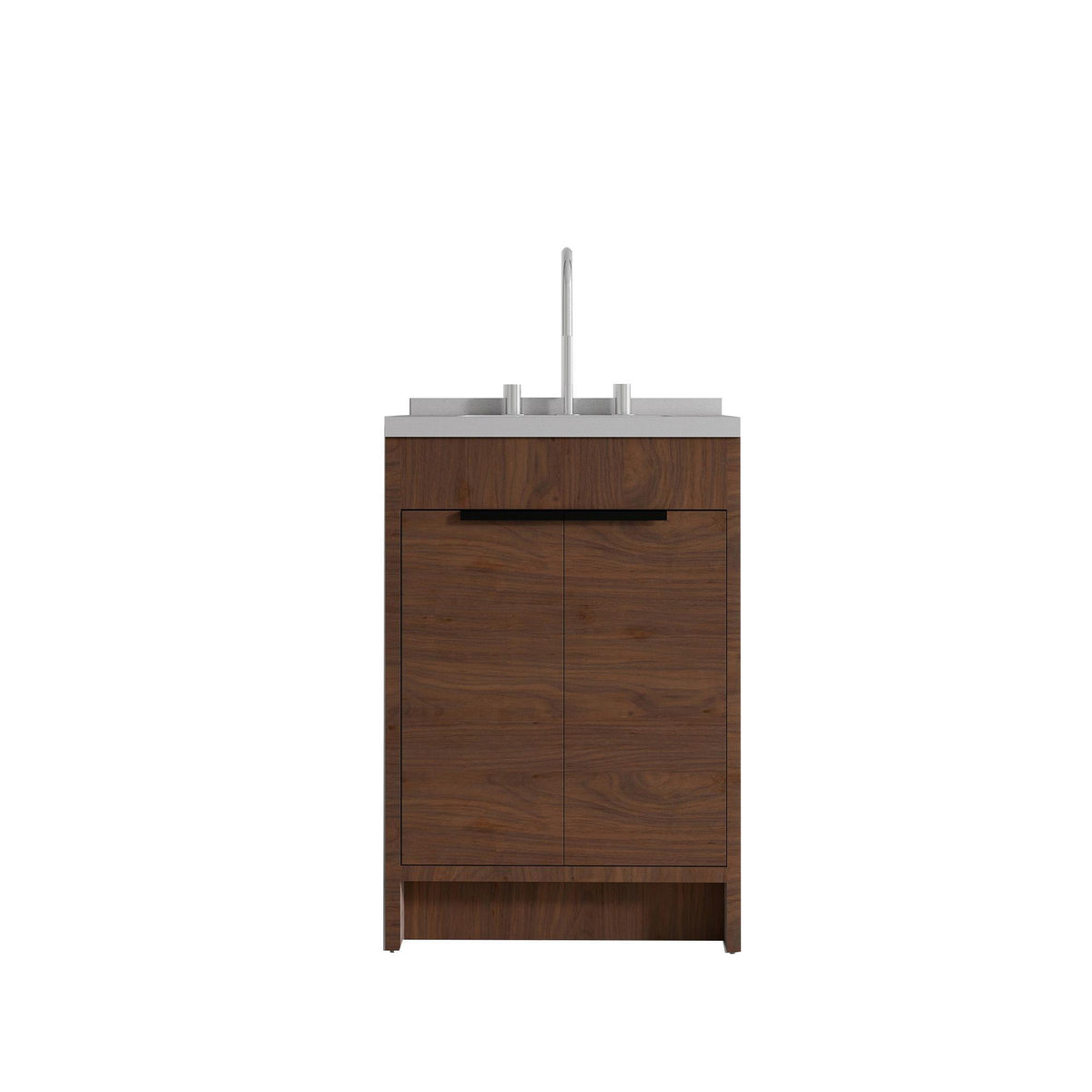 24" Brown Wood Freestanding Double Door Bathroom Vanity With White Sink - HomeRoots - Flyclothing LLC