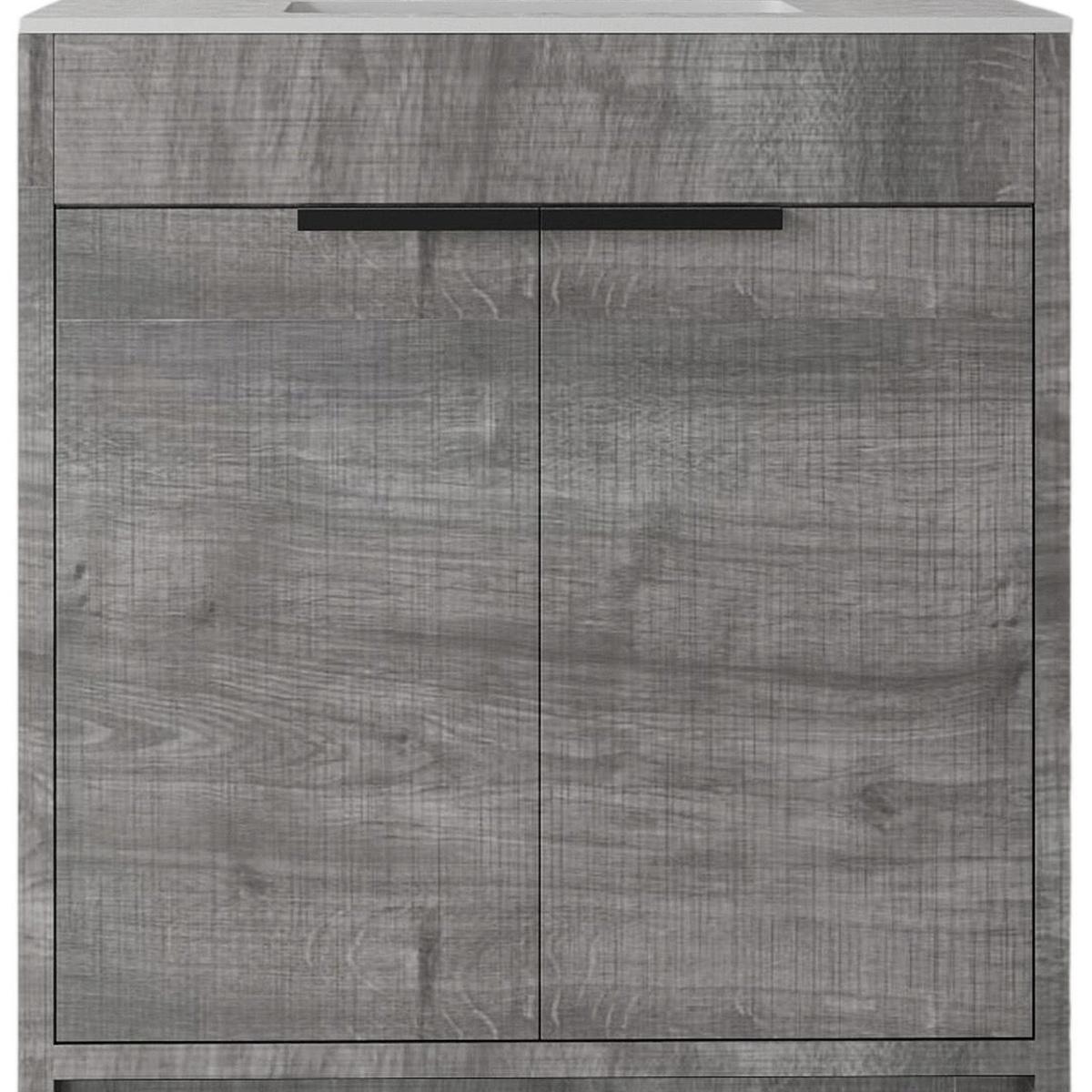 30" Gray Wood Freestanding Double Door Bathroom Vanity With White Sink - HomeRoots - Flyclothing LLC