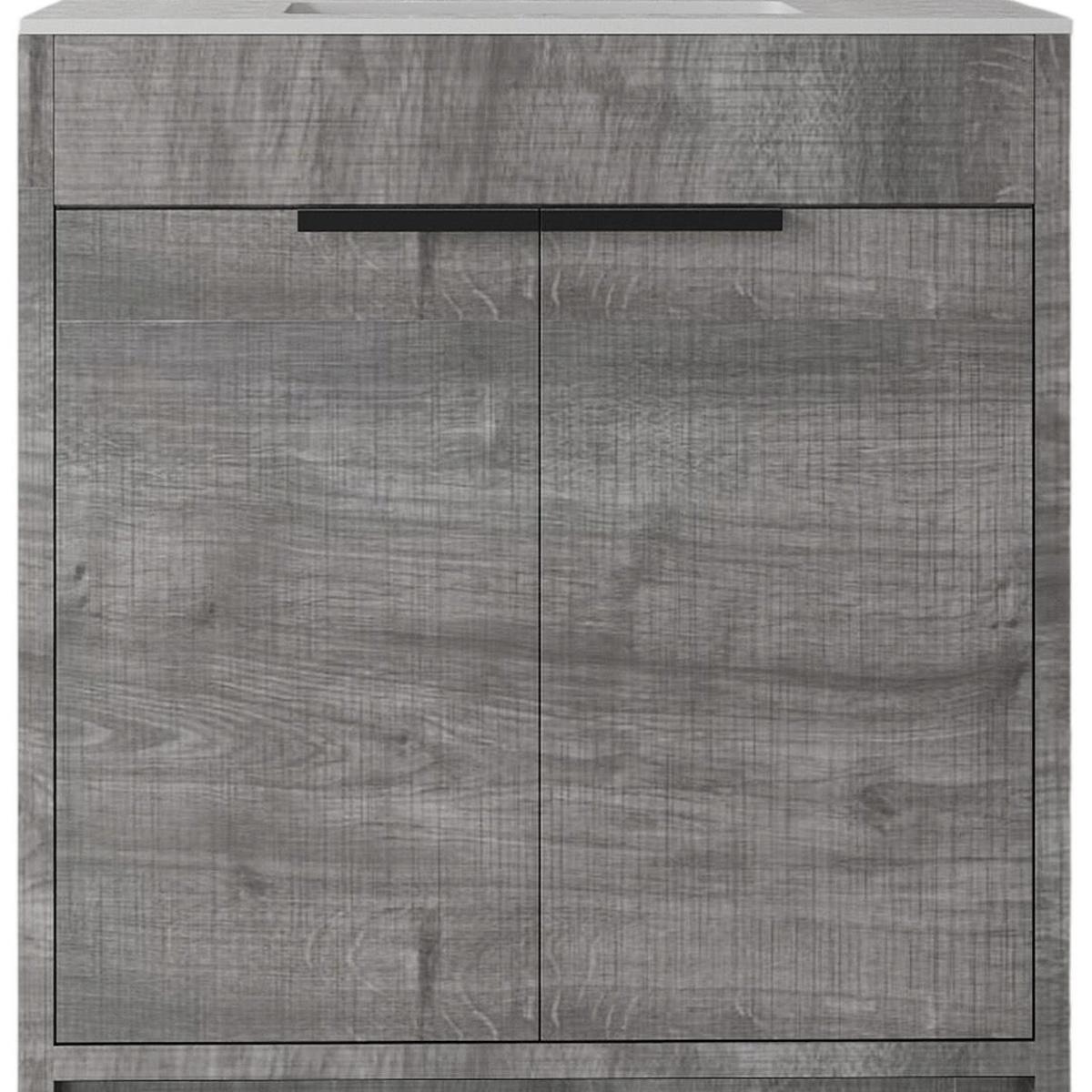 30" Gray Wood Freestanding Double Door Bathroom Vanity With White Sink - HomeRoots - Flyclothing LLC