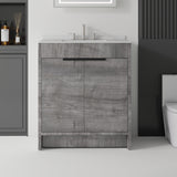 30" Gray Wood Freestanding Double Door Bathroom Vanity With White Sink - HomeRoots - Flyclothing LLC