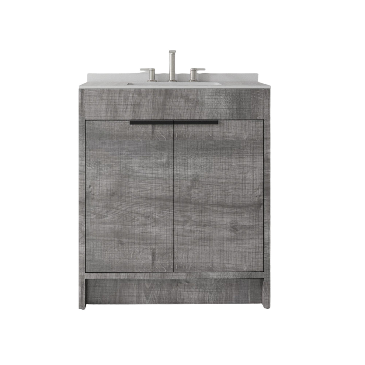 30" Gray Wood Freestanding Double Door Bathroom Vanity With White Sink - HomeRoots - Flyclothing LLC
