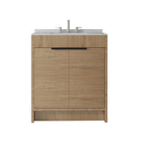 30" Brown Wood Freestanding Double Door Bathroom Vanity With White Sink - HomeRoots - Flyclothing LLC
