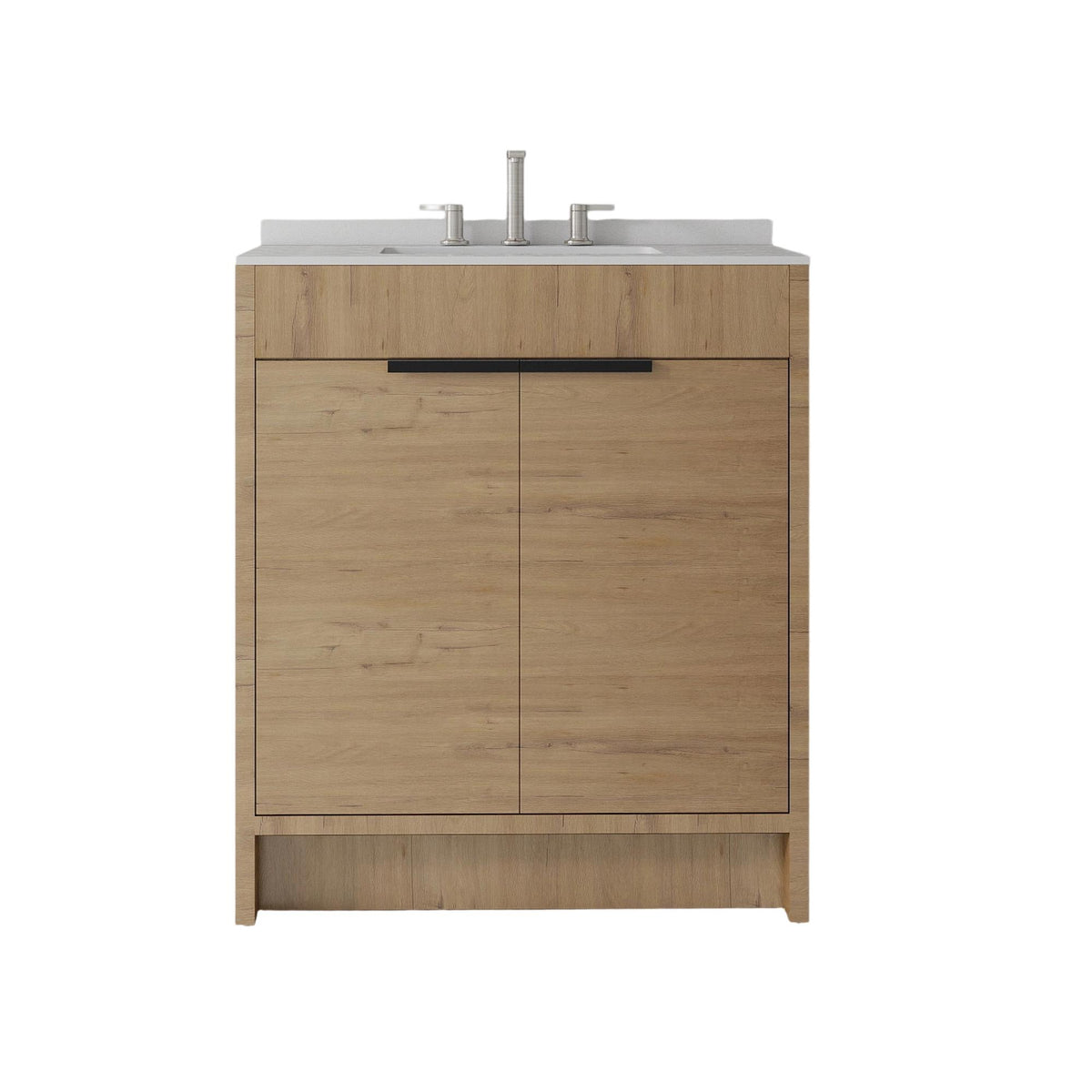 30" Brown Wood Freestanding Double Door Bathroom Vanity With White Sink - HomeRoots - Flyclothing LLC