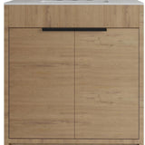 30" Brown Wood Freestanding Double Door Bathroom Vanity With White Sink - HomeRoots - Flyclothing LLC