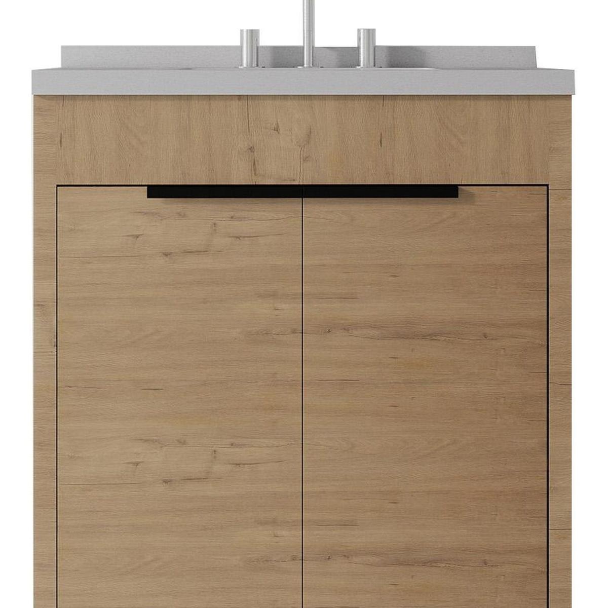 30" Brown Wood Freestanding Double Door Bathroom Vanity With White Sink - HomeRoots - Flyclothing LLC