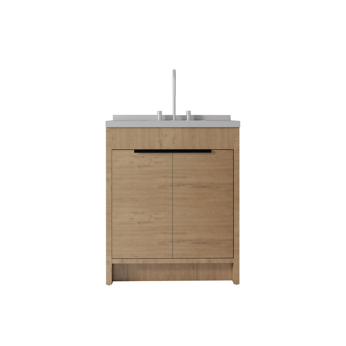 30" Brown Wood Freestanding Double Door Bathroom Vanity With White Sink - HomeRoots - Flyclothing LLC