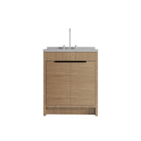 30" Brown Wood Freestanding Double Door Bathroom Vanity With White Sink - HomeRoots - Flyclothing LLC