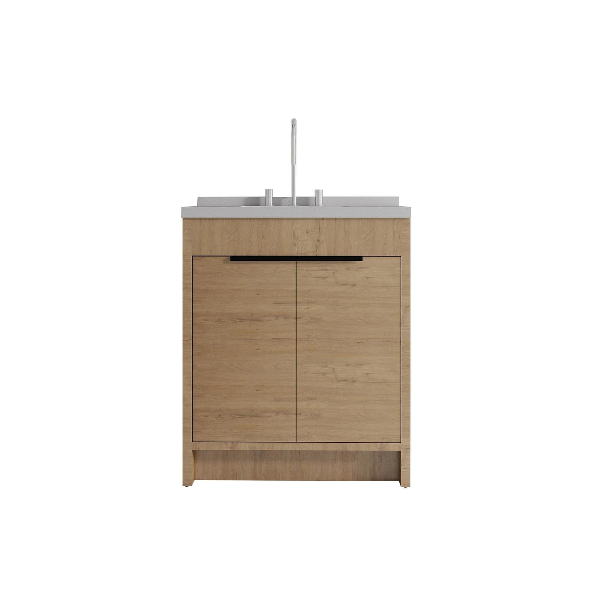 30" Brown Wood Freestanding Double Door Bathroom Vanity With White Sink - HomeRoots - Flyclothing LLC