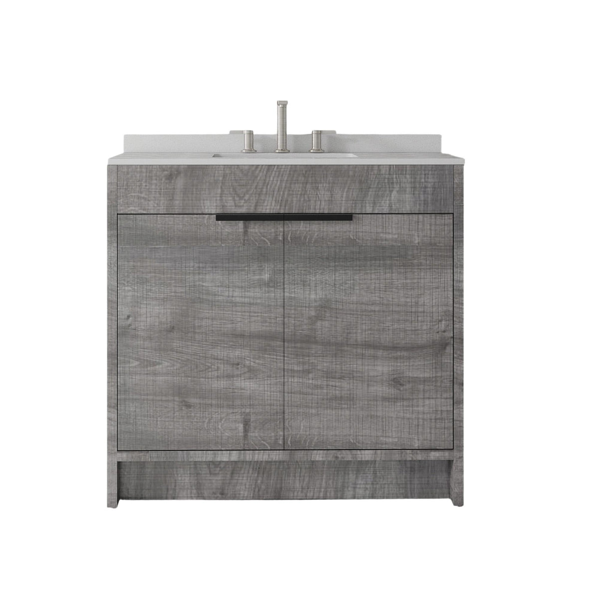 36" Gray Wood Freestanding Double Door Bathroom Vanity With White Sink - HomeRoots - Flyclothing LLC