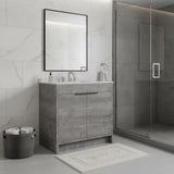 36" Gray Wood Freestanding Double Door Bathroom Vanity With White Sink - HomeRoots - Flyclothing LLC