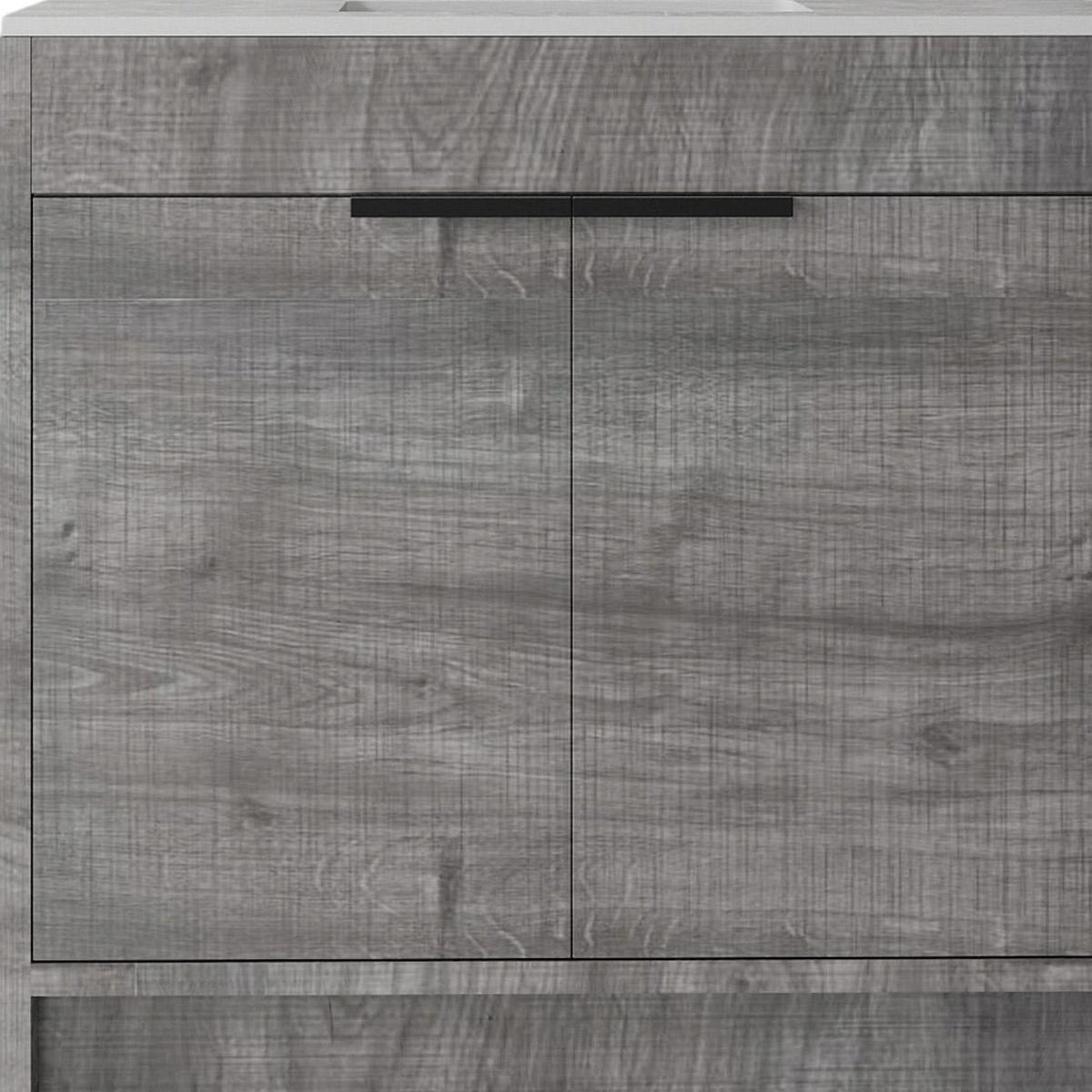 36" Gray Wood Freestanding Double Door Bathroom Vanity With White Sink - HomeRoots - Flyclothing LLC