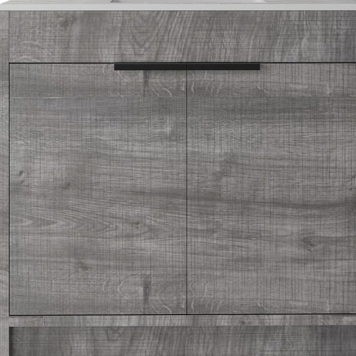 36" Gray Wood Freestanding Double Door Bathroom Vanity With White Sink - HomeRoots - Flyclothing LLC