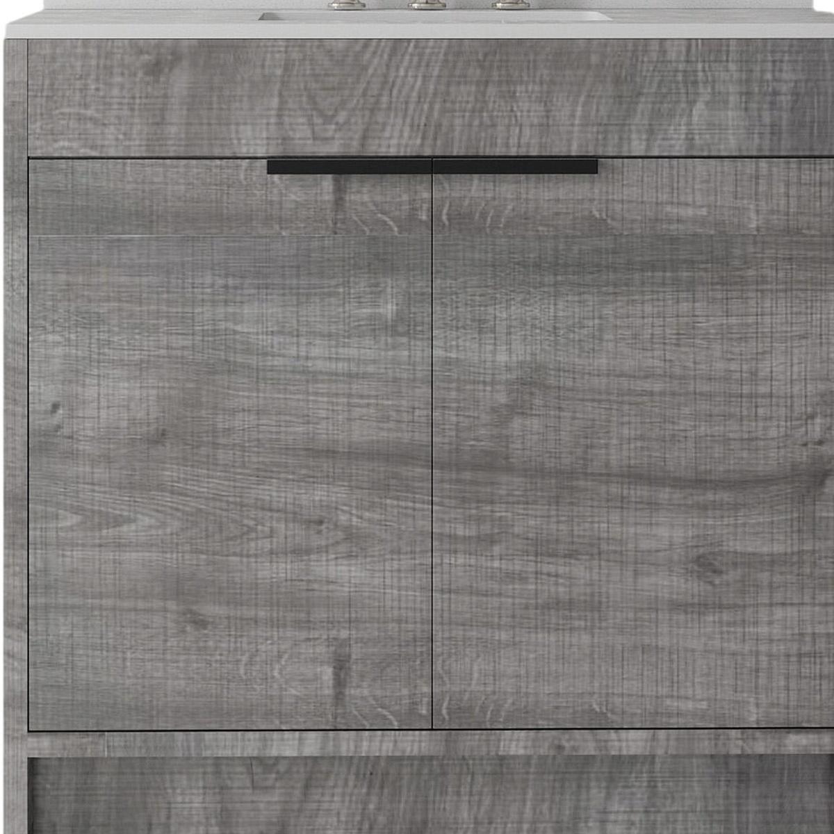 36" Gray Wood Freestanding Double Door Bathroom Vanity With White Sink - HomeRoots - Flyclothing LLC