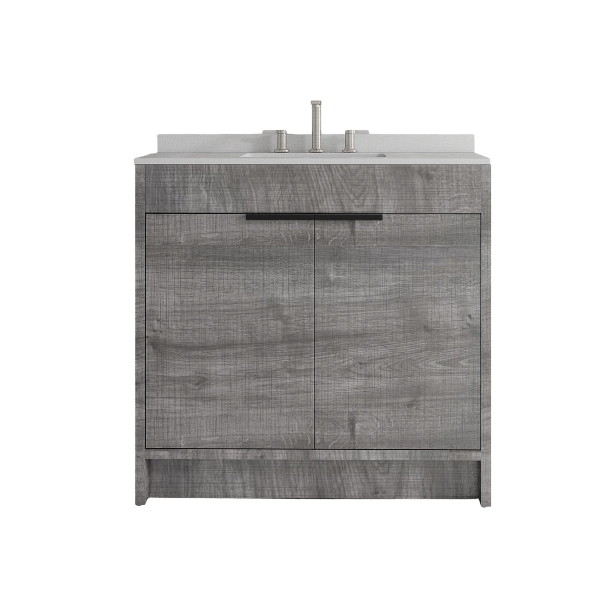 36" Gray Wood Freestanding Double Door Bathroom Vanity With White Sink - HomeRoots - Flyclothing LLC
