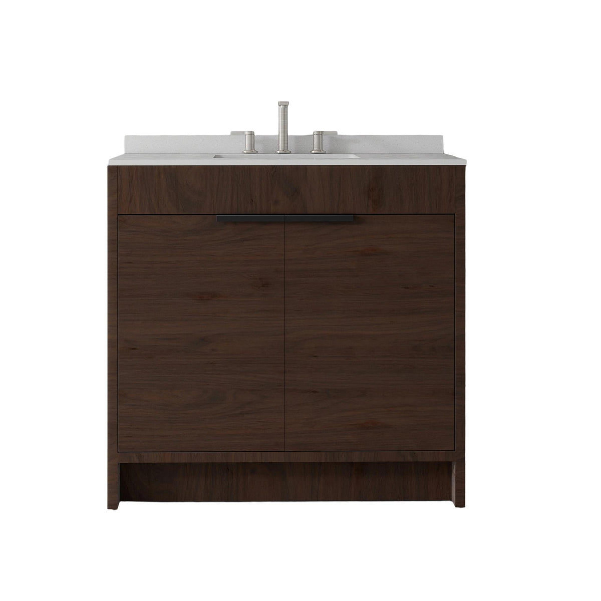 36" Brown Wood Freestanding Double Door Bathroom Vanity With White Sink - HomeRoots - Flyclothing LLC