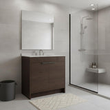 36" Brown Wood Freestanding Double Door Bathroom Vanity With White Sink - HomeRoots - Flyclothing LLC
