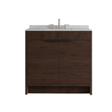 36" Brown Wood Freestanding Double Door Bathroom Vanity With White Sink - HomeRoots - Flyclothing LLC