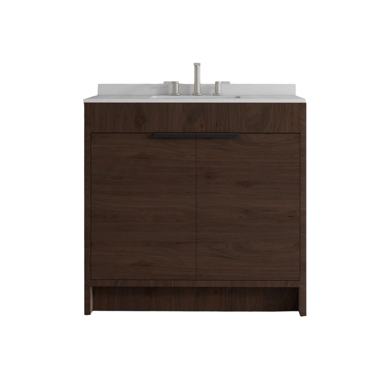 36" Brown Wood Freestanding Double Door Bathroom Vanity With White Sink - HomeRoots - Flyclothing LLC
