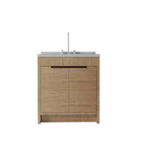 36" Brown Wood Freestanding Double Door Bathroom Vanity With White Sink - HomeRoots - Flyclothing LLC