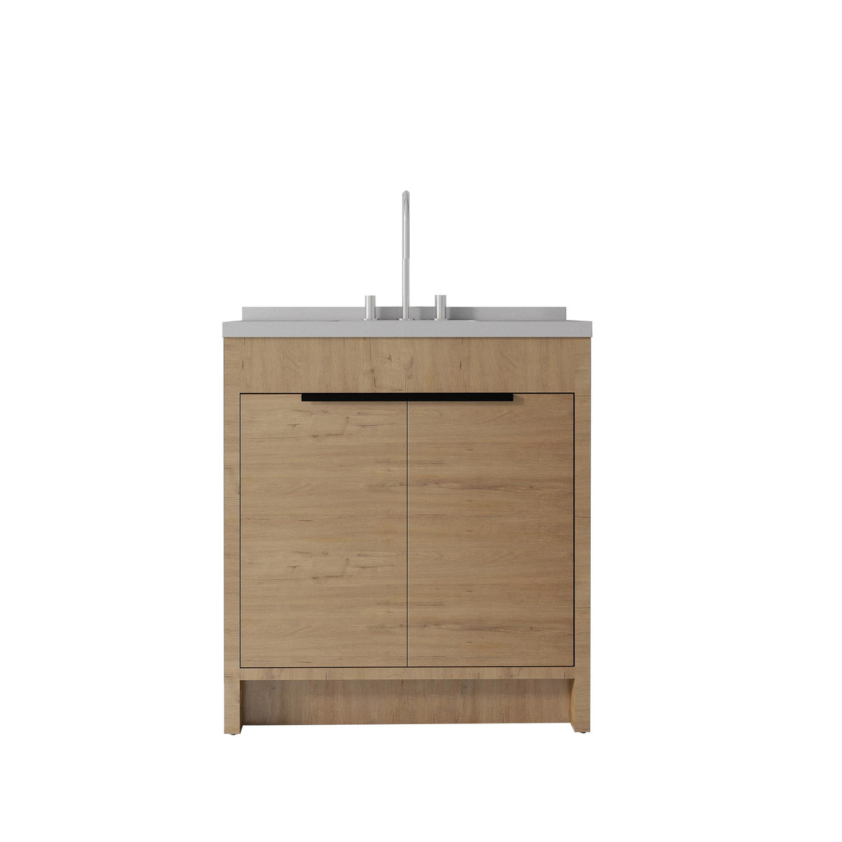 36" Brown Wood Freestanding Double Door Bathroom Vanity With White Sink - HomeRoots - Flyclothing LLC