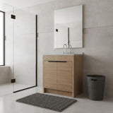 36" Brown Wood Freestanding Double Door Bathroom Vanity With White Sink - HomeRoots - Flyclothing LLC