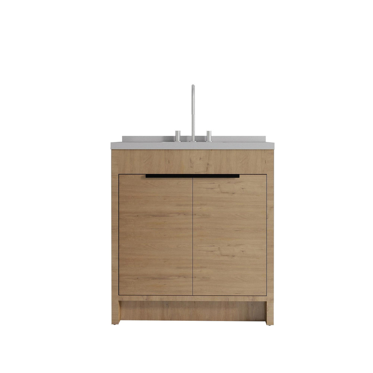 36" Brown Wood Freestanding Double Door Bathroom Vanity With White Sink - HomeRoots - Flyclothing LLC