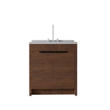 36" Brown Wood Freestanding Double Door Bathroom Vanity With White Sink - HomeRoots - Flyclothing LLC