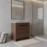 36" Brown Wood Freestanding Double Door Bathroom Vanity With White Sink - HomeRoots - Flyclothing LLC