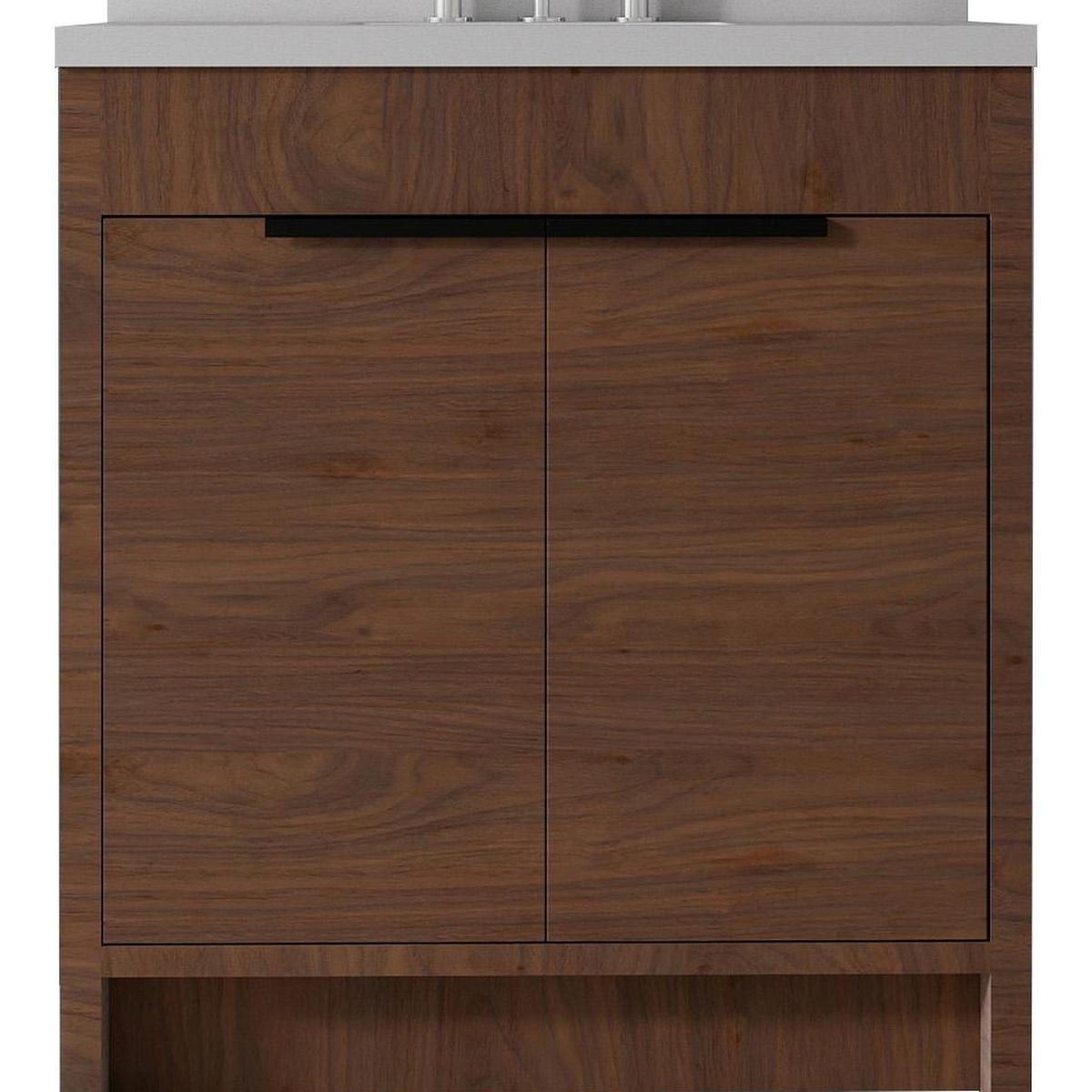 36" Brown Wood Freestanding Double Door Bathroom Vanity With White Sink - HomeRoots - Flyclothing LLC